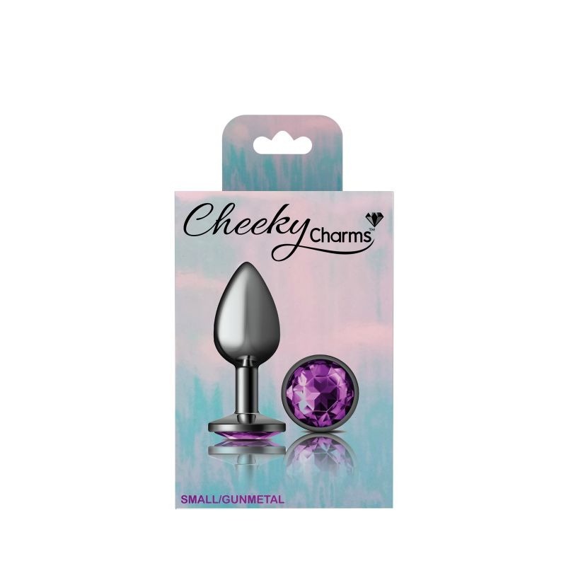 Cheeky Charms Gunmetal Round Butt Plug w/ Jewel Purple - Butt Plugs