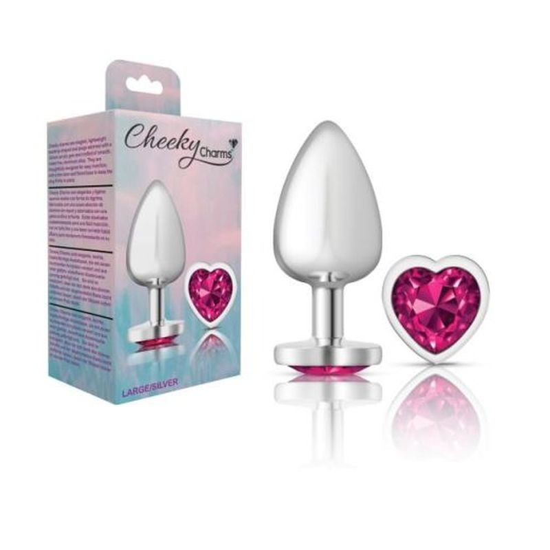 Cheeky Charms Silver Metal Butt Plug With Heart Pink Jewel - Butt Plugs