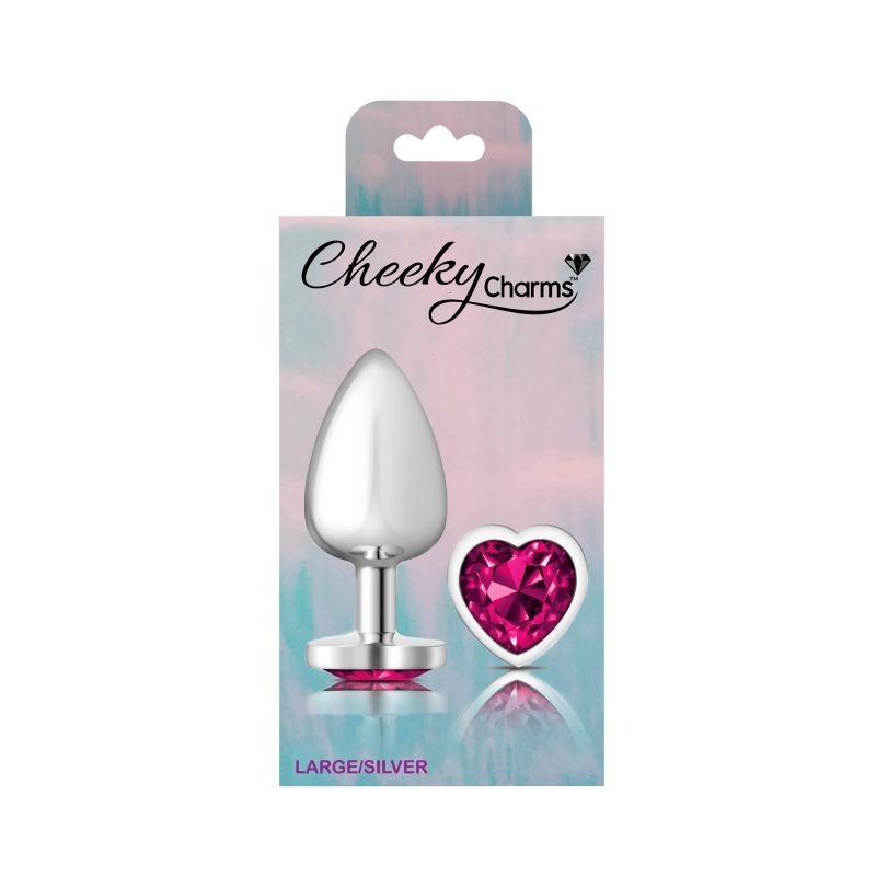 Cheeky Charms Silver Metal Butt Plug With Heart Pink Jewel - Butt Plugs