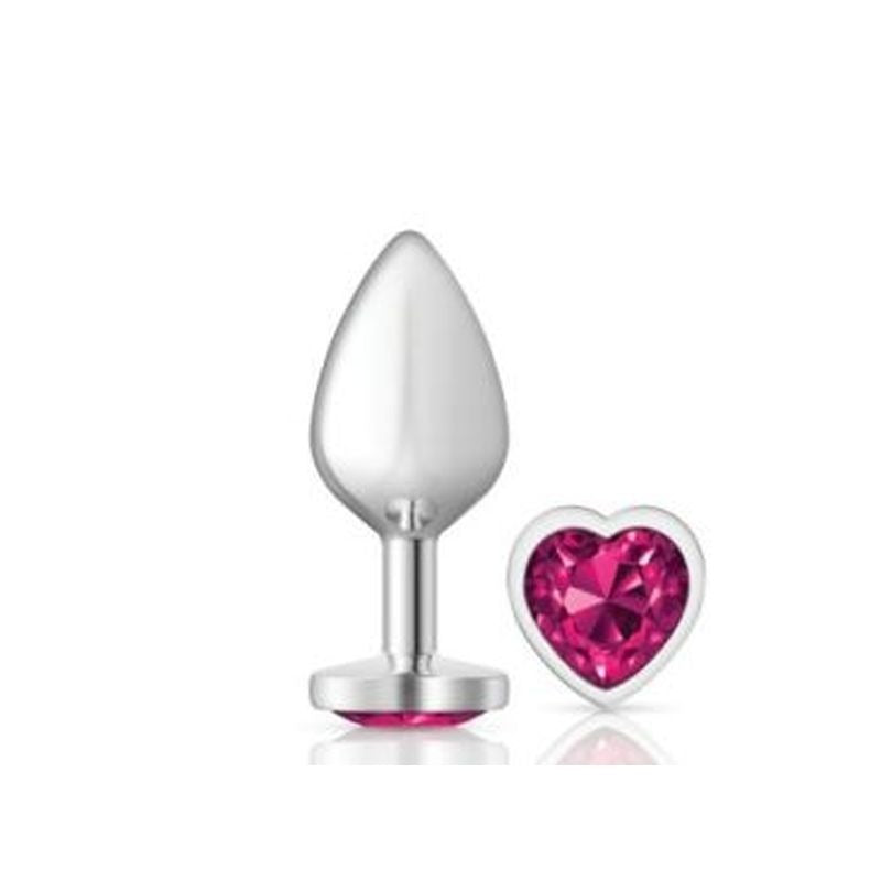 Cheeky Charms Silver Metal Butt Plug With Heart Pink Jewel - Butt Plugs