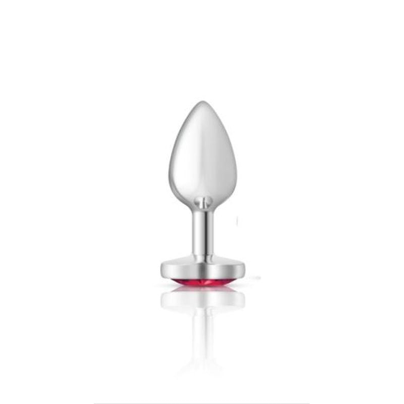 Cheeky Charms Silver Metal Butt Plug With Heart Pink Jewel - Butt Plugs