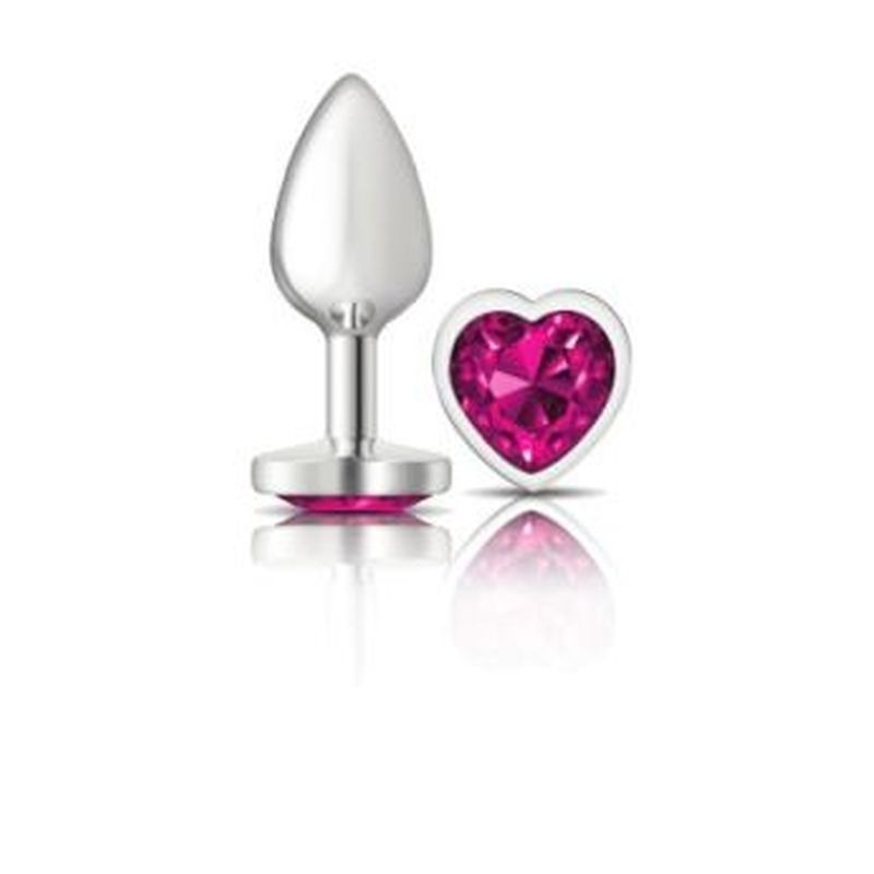 Cheeky Charms Silver Metal Butt Plug With Heart Pink Jewel - Butt Plugs