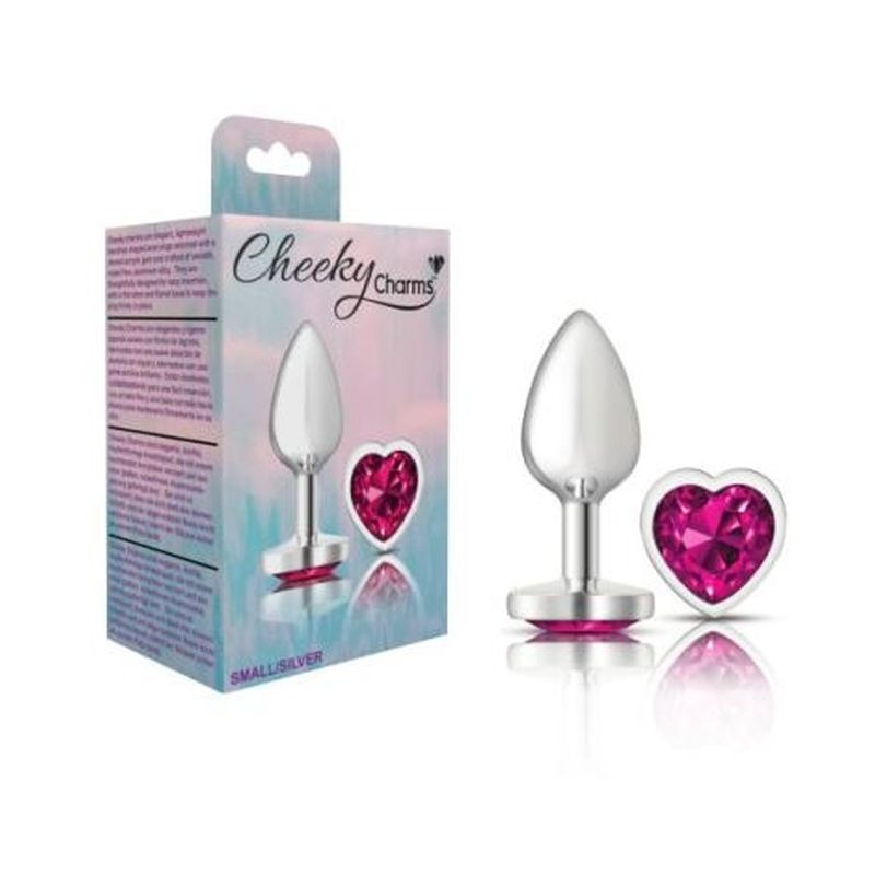 Cheeky Charms Silver Metal Butt Plug With Heart Pink Jewel - Butt Plugs