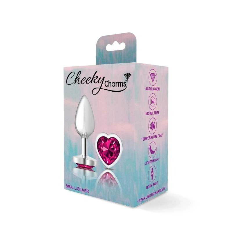 Cheeky Charms Silver Metal Butt Plug With Heart Pink Jewel - Butt Plugs