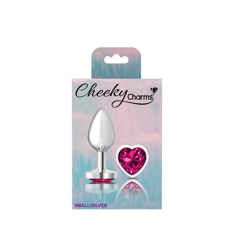 Cheeky Charms Silver Metal Butt Plug With Heart Pink Jewel - Butt Plugs