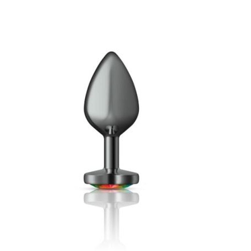Cheeky Charms Gunmetal Butt Plug w/ Heart Jewel Rainbow - Butt Plugs