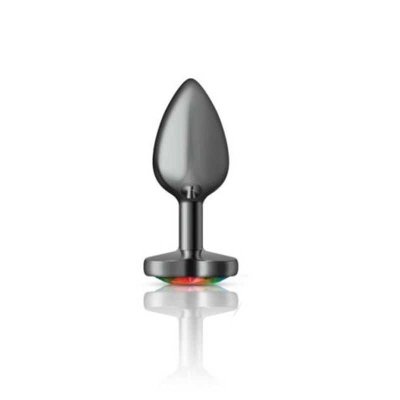 Cheeky Charms Gunmetal Butt Plug w/ Heart Jewel Rainbow - Butt Plugs