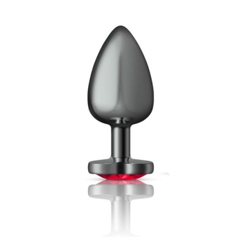 Cheeky Charms Gunmetal Butt Plug w/ Heart Jewel Red - Butt Plugs