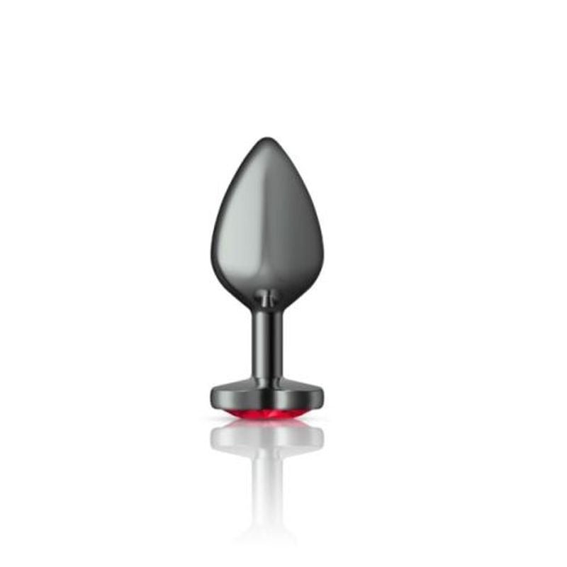 Cheeky Charms Gunmetal Butt Plug w/ Heart Jewel Red - Butt Plugs