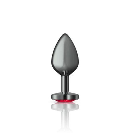 Cheeky Charms Gunmetal Butt Plug w/ Heart Jewel Red - Butt Plugs