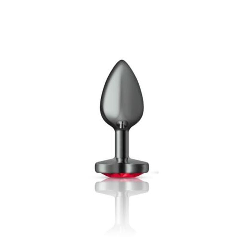 Cheeky Charms Gunmetal Butt Plug w/ Heart Jewel Red - Butt Plugs