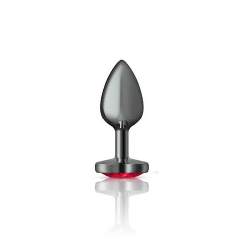 Cheeky Charms Gunmetal Butt Plug w/ Heart Jewel Red - Butt Plugs