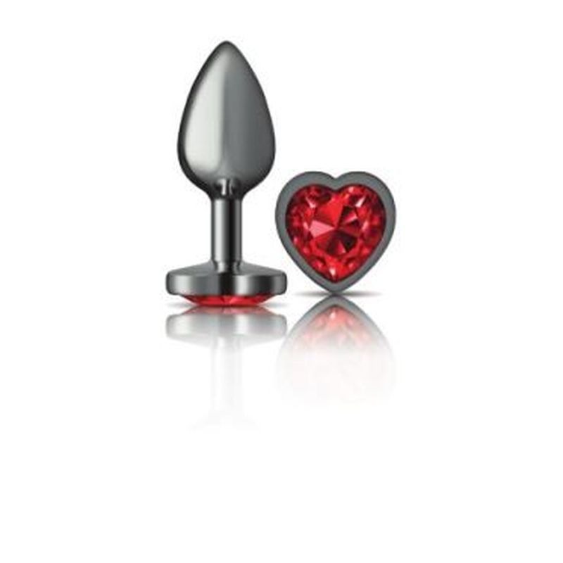 Cheeky Charms Gunmetal Butt Plug w/ Heart Jewel Red - Butt Plugs