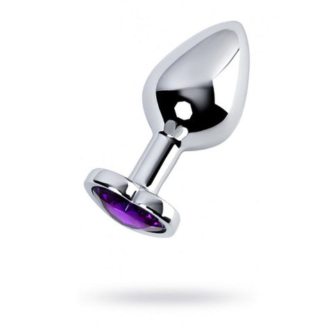 Metal Anal Plug w/ Amethyst Heart Crystal by ToyFa - Butt Plugs