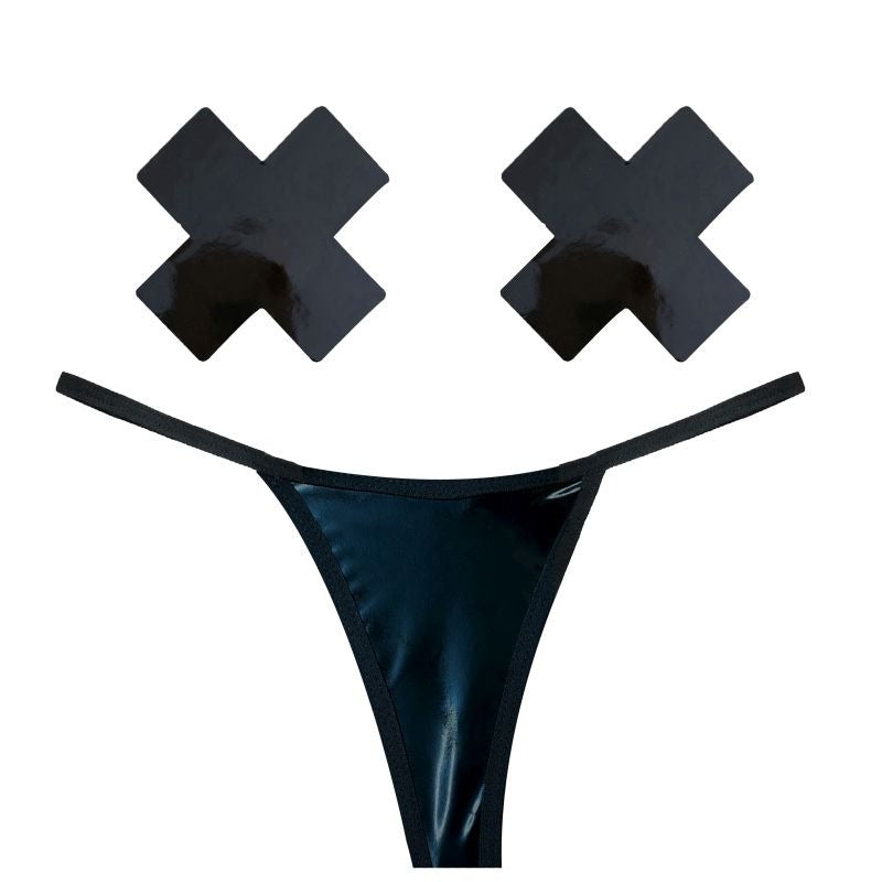 Dom Squad Wet Vinyl Pastie & G-String Set by Neva Nude - G-Strings, Panties and Shorts