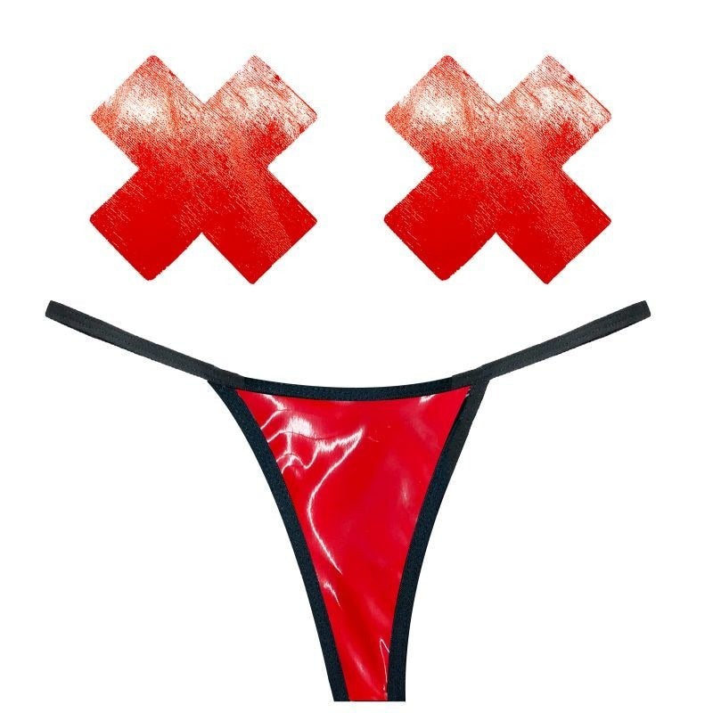 Vixen Wet Vinyl Pastie and G-String Set by Neva Nude - G-Strings, Panties and Shorts