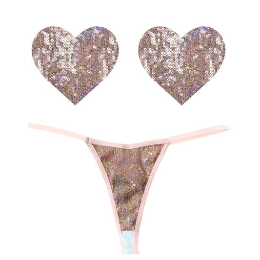 Bubbly Feels Sequin Pantie and Heart Pastie Panties Set - G-Strings, Panties and Shorts