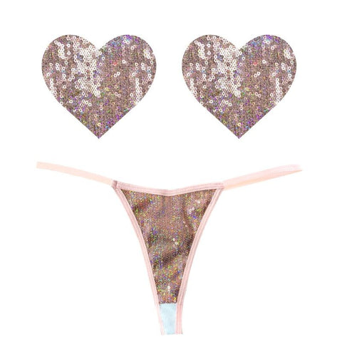 Bubbly Feels Sequin Pantie and Heart Pastie Panties Set - G-Strings, Panties and Shorts