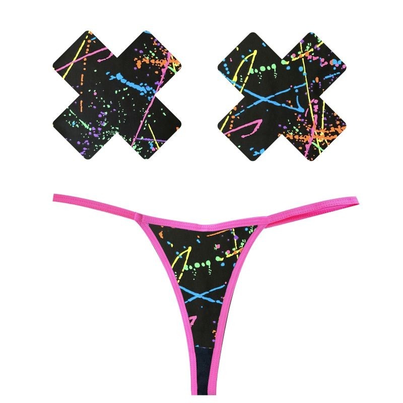 Graffiti Neon G-String and X Pastie Set by Neva Nude - G-Strings, Panties and Shorts