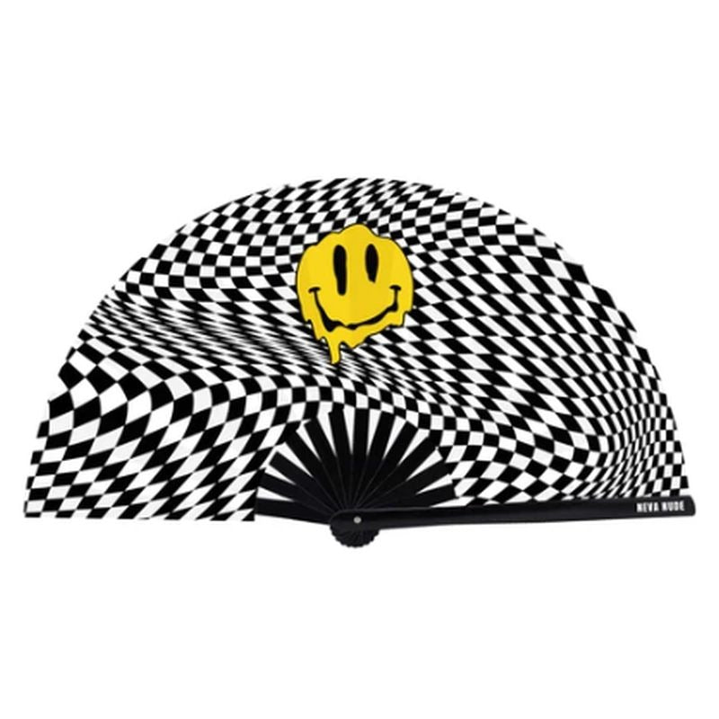 Trippy Checkers Melty Face Blacklight Folding Fan Costume - Fancy Dress Ups