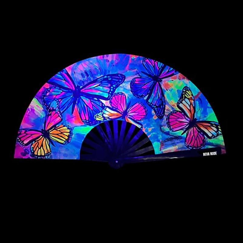 Flutter By Butterfly Blacklight Folding Fan Costume - Fancy Dress Ups