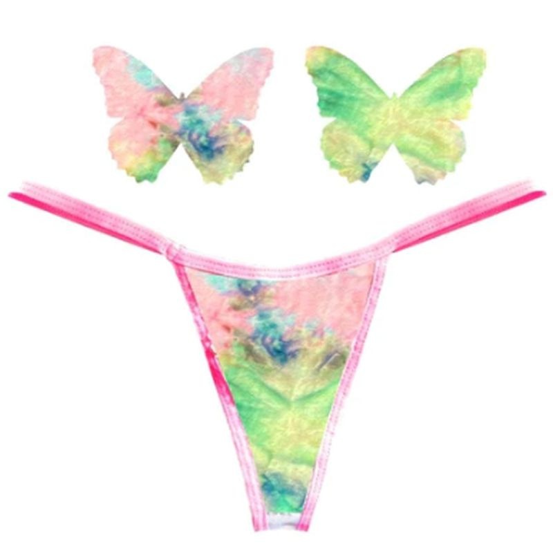Sherbet Tie Die Butterfly Pastie and Panty Set - G-Strings, Panties and Shorts