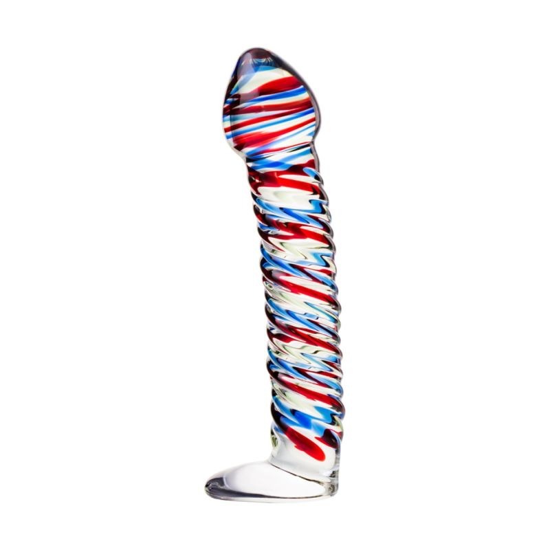Sexus Glass Dildo Stripes w/ Base by ToyFa - Glass Sex Toys