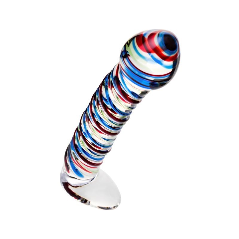 Sexus Glass Dildo Stripes w/ Base by ToyFa - Glass Sex Toys