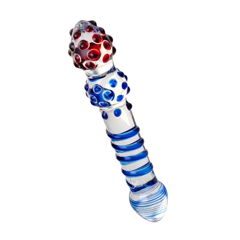 Sexus Blue Red 20.5cm Glass Dildo by ToyFa - Glass Sex Toys
