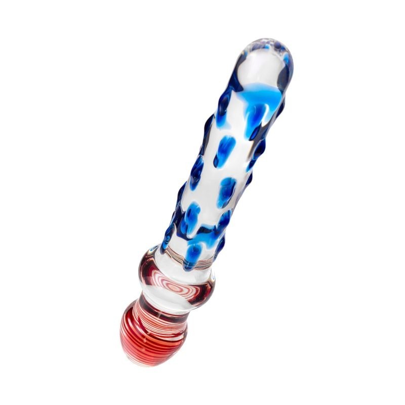 Sexus Blue Red 20cm Knobbed Glass Dildo by ToyFa - Glass Sex Toys
