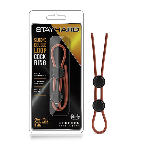 Stay Hard Silicone Double Loop Cock Ring Red - Cock Rings