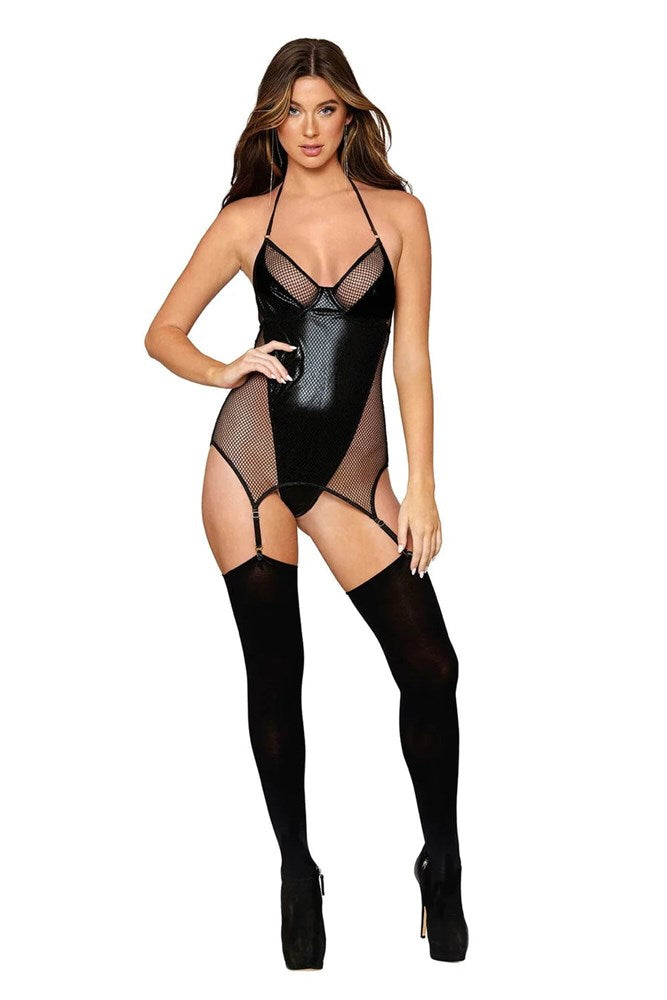 Dreamgirl Two layer Stretch Fishnet Garter Slip Womens Teddy - Teddies and Bodysuits