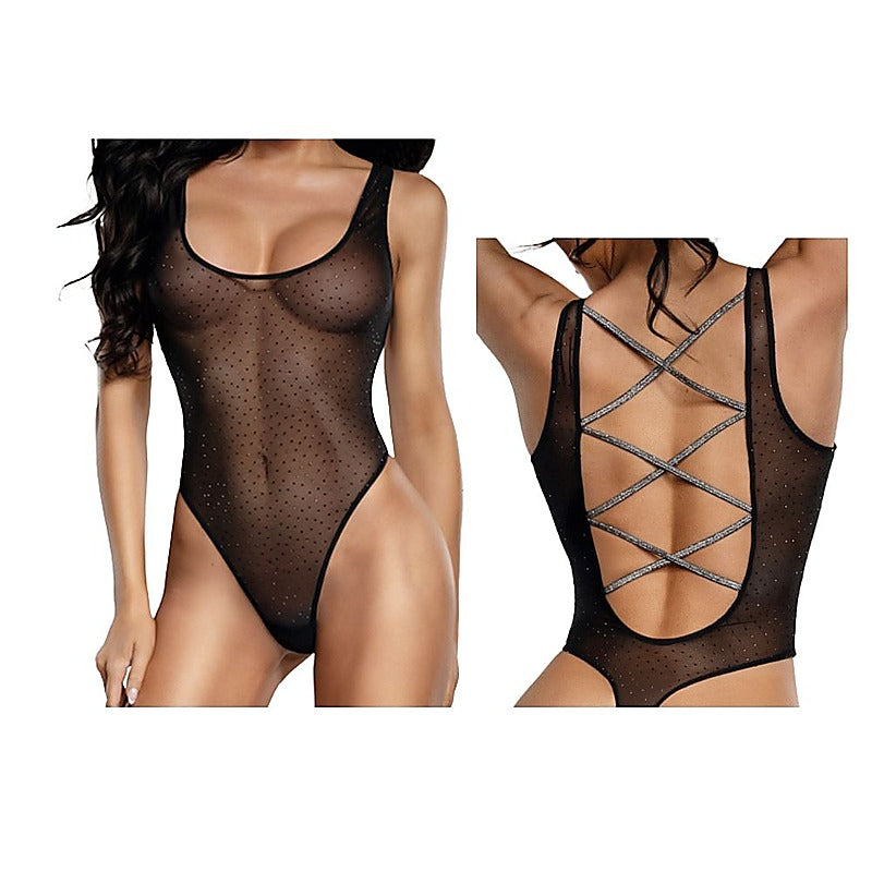 DreamGirl Sheer Mesh Rhinestone Teddy - Teddies and Bodysuits