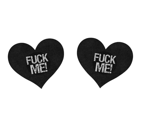 Fuck Me Satin Heart Nipple Pasties by Love In Leather - Breast and Nipple Toys