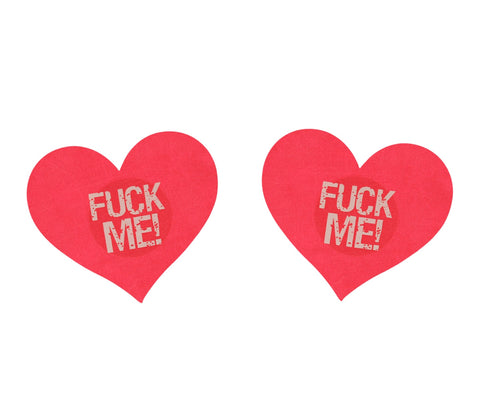 Fuck Me Satin Heart Nipple Pasties by Love In Leather - Breast and Nipple Toys