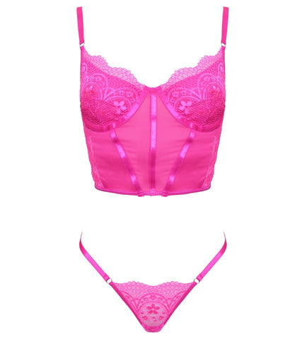 Lingerie 2 Piece Set Crop Top And G Sstring Pink by Muse - Her Fetish