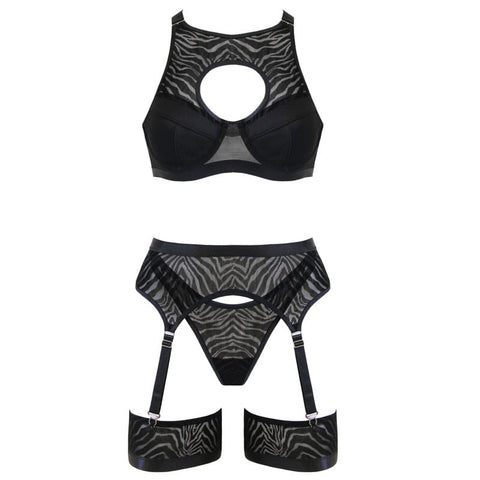 5 Piece Fetish Play Sexy Womens Lingeri Set Black by Muse - Her Fetish