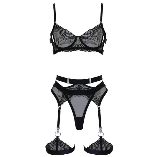 Muse 5-Piece Womens Bondage Lingerie Set Black