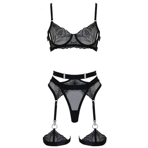 5 Piece Womens Bondage Lingerie Set Black by Muse - Her Fetish