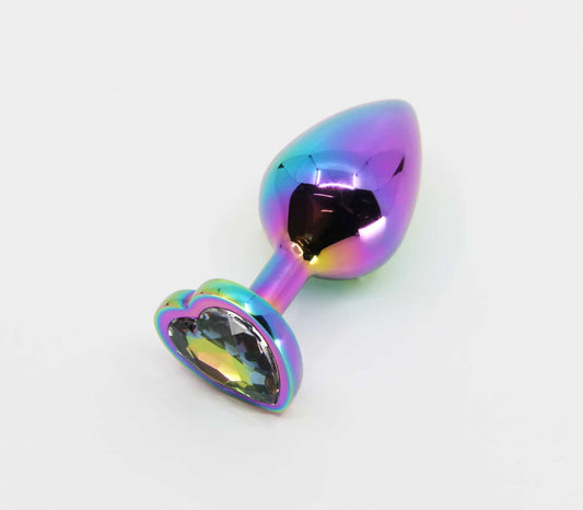 Love In Leather Butt Plug With Heart Gem Pride/Rainbow