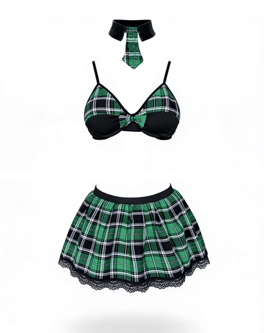 4 Piece Sexy School Girls Dress Set Green - Fancy Dress Ups