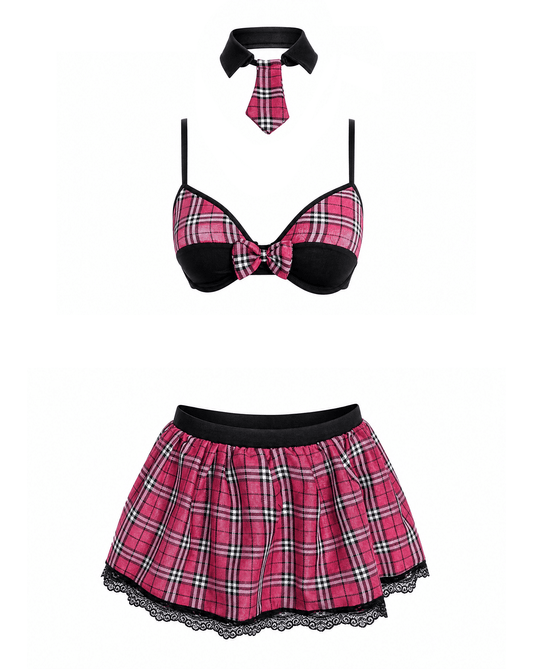 4 Piece Sexy School Girls Dress Set Pink - Fancy Dress Ups