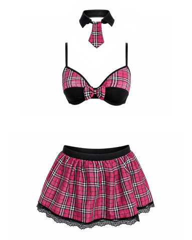 4 Piece Sexy School Girls Dress Set Pink - Fancy Dress Ups