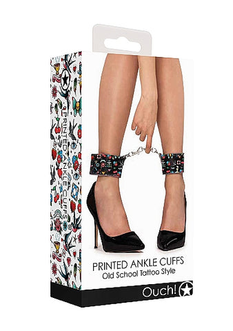 Old School Tattoo Style Printed Ankle Cuffs by Shots Toys - Cuffs And Restraints