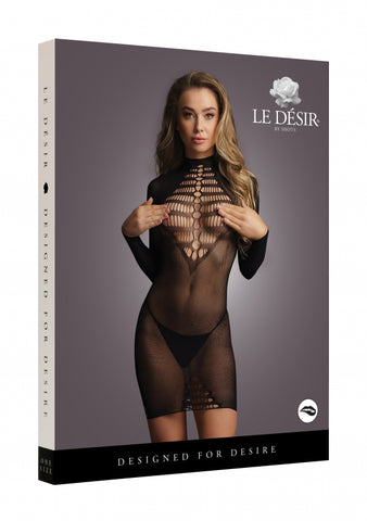 Le Desir Long Sleeve Fishnet Dress by Shots Toys - Fishnet and Thigh Highs