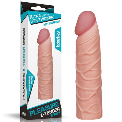 Pleasure X Tender Penis Extension Sleeve 2.5cm Flesh - Penis Sleeves and Extenders