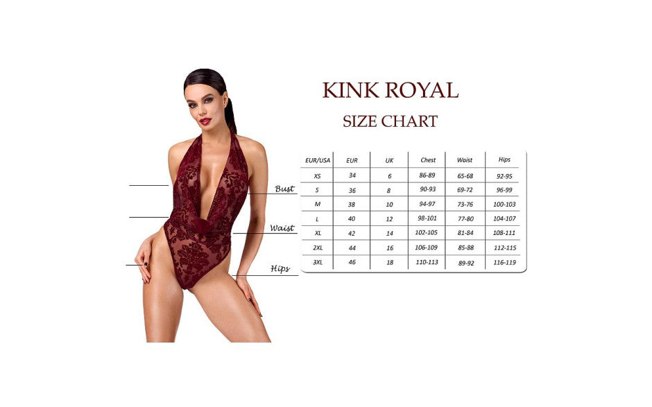 Noir Handmade Kink Royal V Neck Womens Catsuit Red - Teddies and Bodysuits