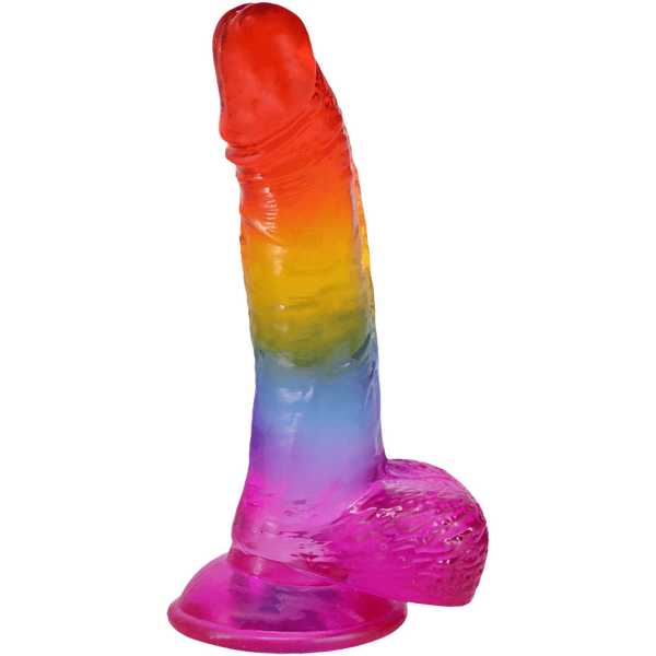 Doc Johnson Crystal Jellies Realistic Cock with Balls Rainbow - Realistic Dildos