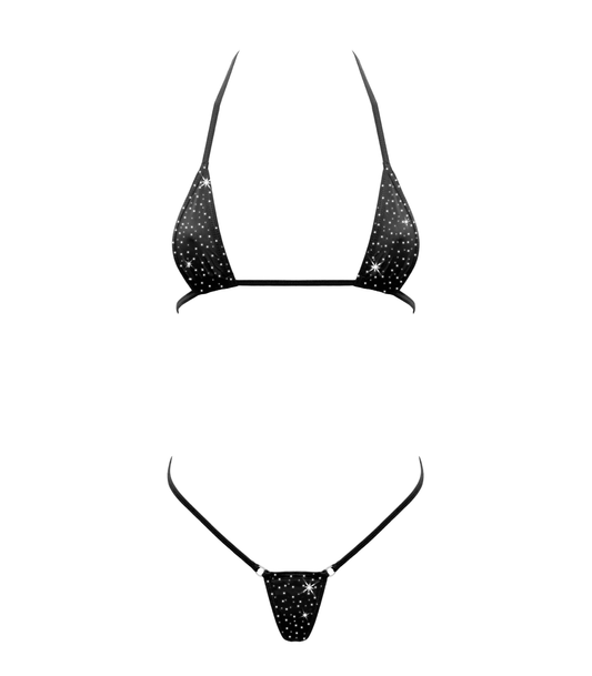 Love In Leather Rhinestone Embellished Micro Bikini OS