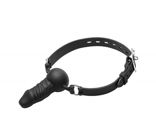 Love In Leather Silicone Bondage Gag With Penis Plug